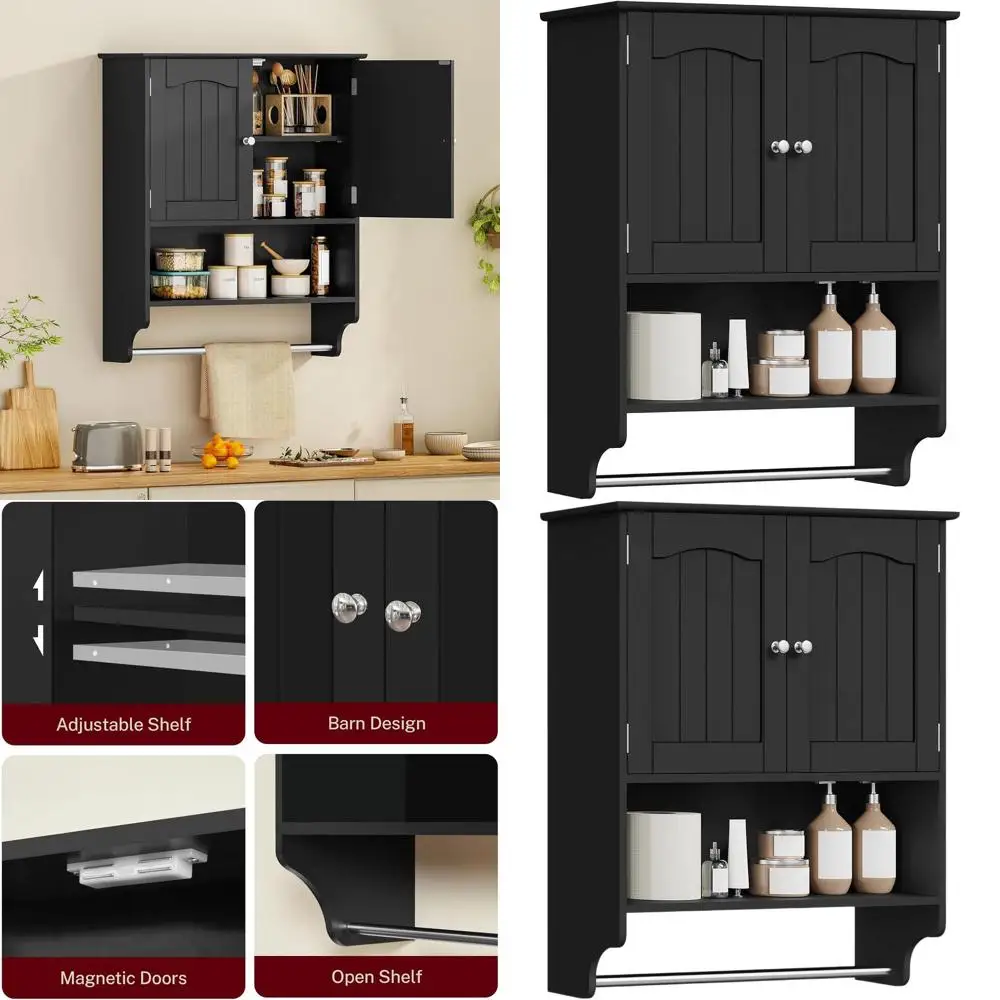 

Space-Saving Toilet Storage Cabinet with Adjustable Shelves and Doors, Ideal for Bathroom, Laundry, and Kitchen, Black