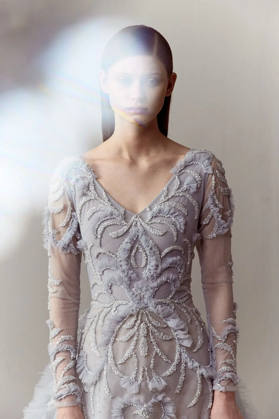 LY43 New Arrival Long Sleeves Beaded With Blue Train prom dresses فساتين السهرة vestidos de fiesta فساتين سهره evening dresses