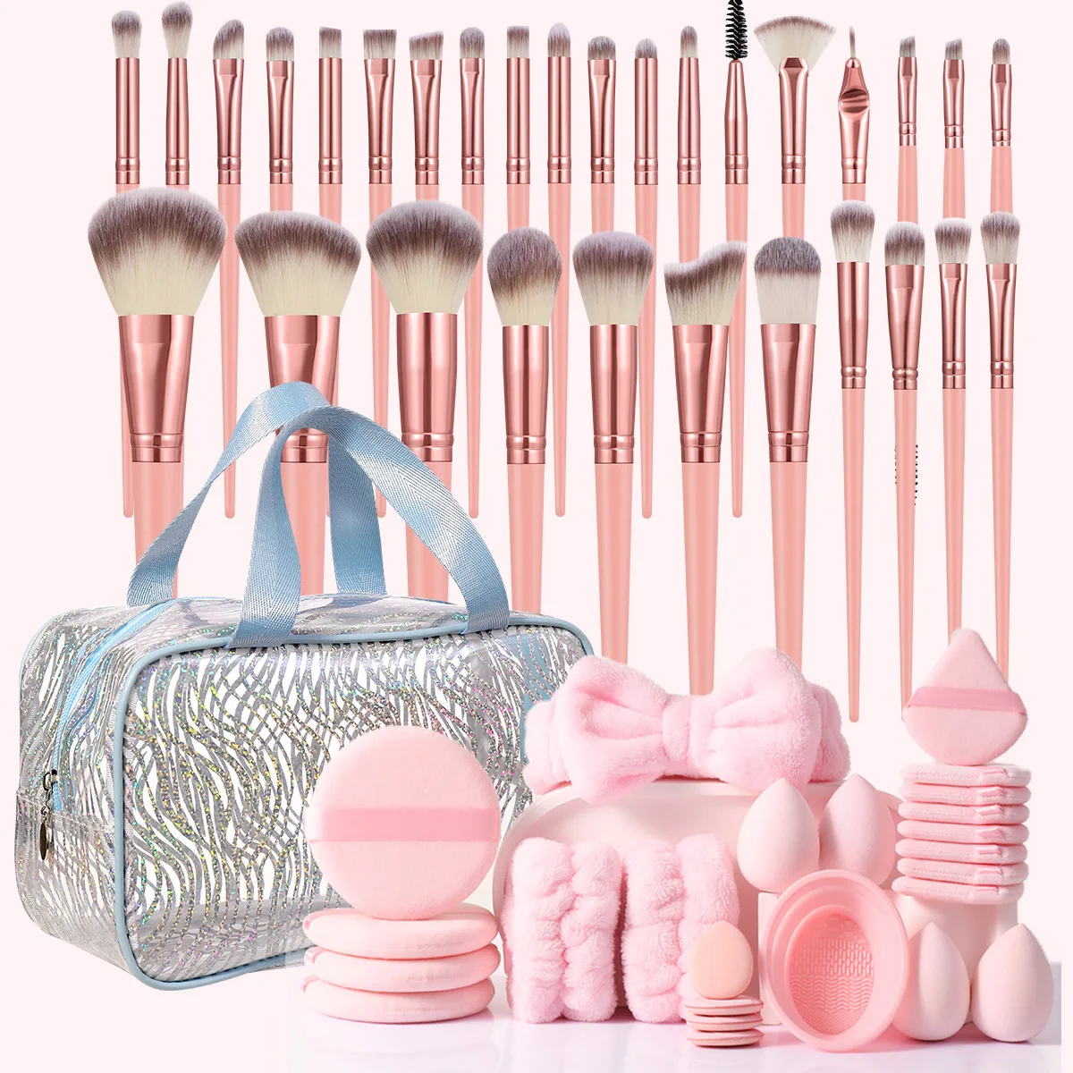Set de 45/55 Piezas de Herramientas de Maquillaje, Kit Completo de Brochas de Maquillaje con Esponja de Belleza, Bolsa de Almacenamiento de Artículos de Aseo