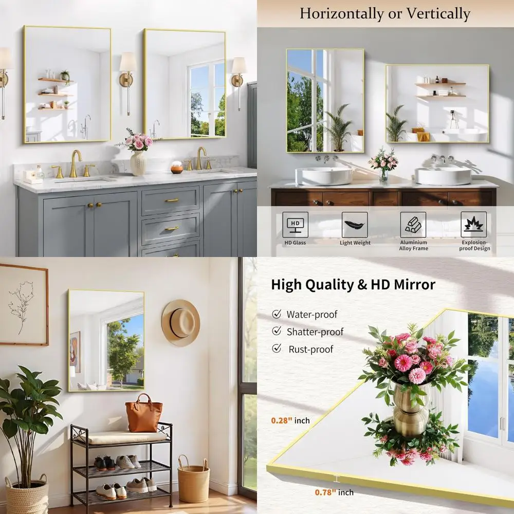 

24x32 Inch Modern Vanity Mirror for Bathroom, Living Room, and Entryway - Hangs Horizontally or Vertically