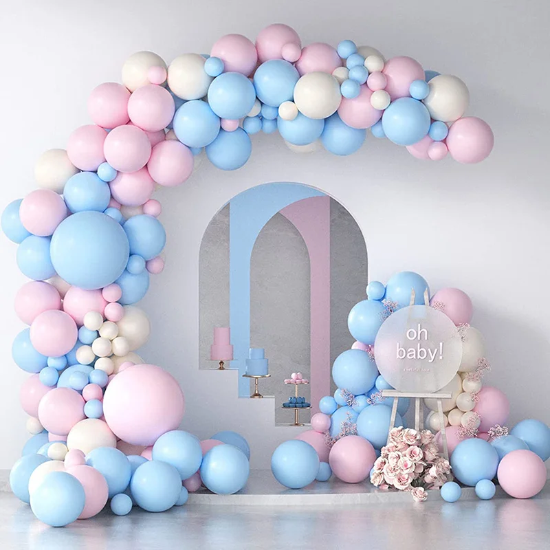 104 Uds. Kit de arco de guirnalda de globos azul y rosa, decoraciones para fiesta de cumpleaños, globo blanco de aluminio para niños, decoración de boda, Baby Shower