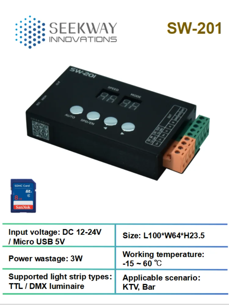 DMX Controller supports SPI/TTL & DMX LED light, SD Card,LED Controller for Indoor Lighting DC5-24V with Quick Addressing