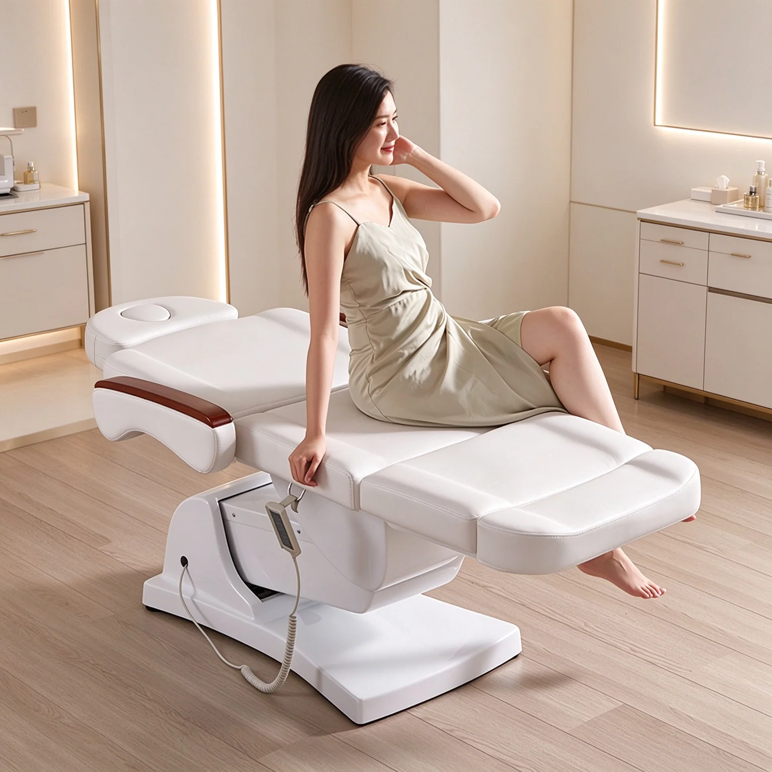 3 Motor Adjustable Electric Lash Bed Curved Luxury Massage Table, Beauty Spa Bed for Eyelash Extension Salon Furniture