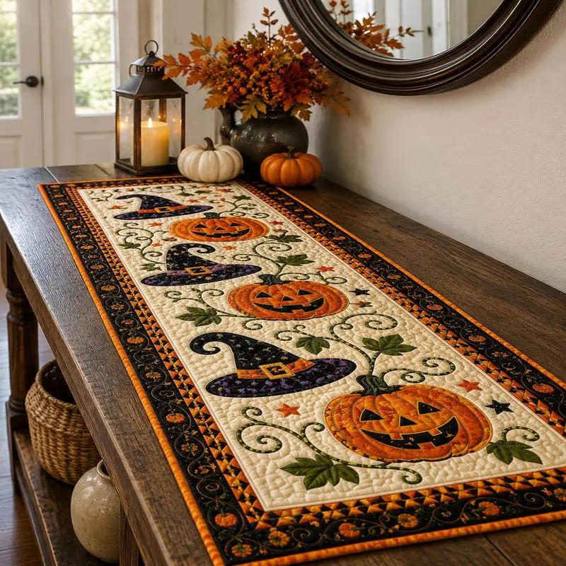 VIKAMA Halloween Pumpkin Witch Hat Runner Rug Non-Slip Hallway Carpet Entryway Kitchen Floor Mat Holiday Decor