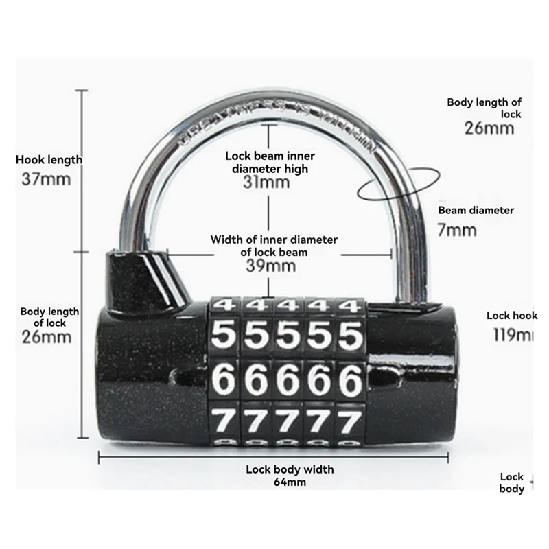 ABKO-5 Numero di cifre Combinazione Password da viaggio Lucchetto a combinazione Lucchetto con codice in lega di zinco Codice di sicurezza sicuro