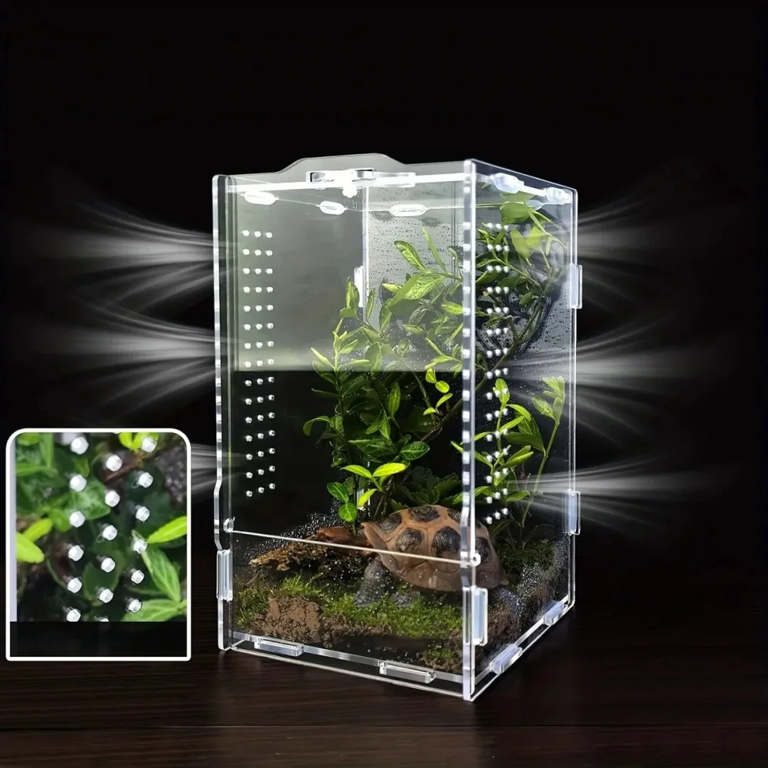 Acryl-Reptilienterrarium, Transparentes Haustiergehäuse mit Belüftung, Klarer Lebensraum für Eidechsen und Spinnen – Detail 6