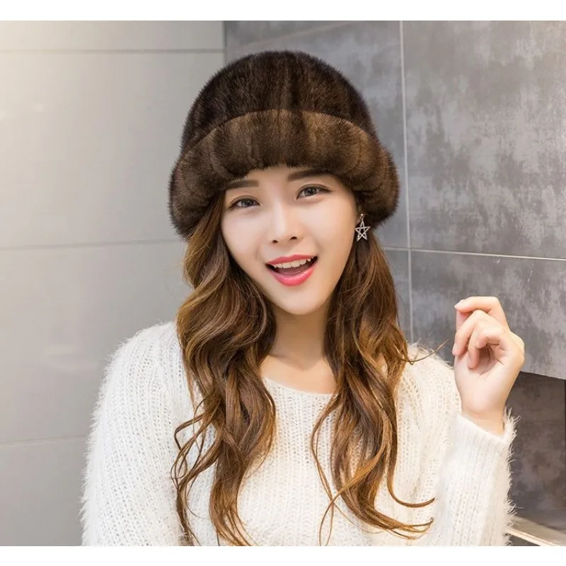 2023 New Mink Fur Hat Winter Mother Headgear Korean Version Fur Hat Warm Princess Hat Fashionable Versatile Cap