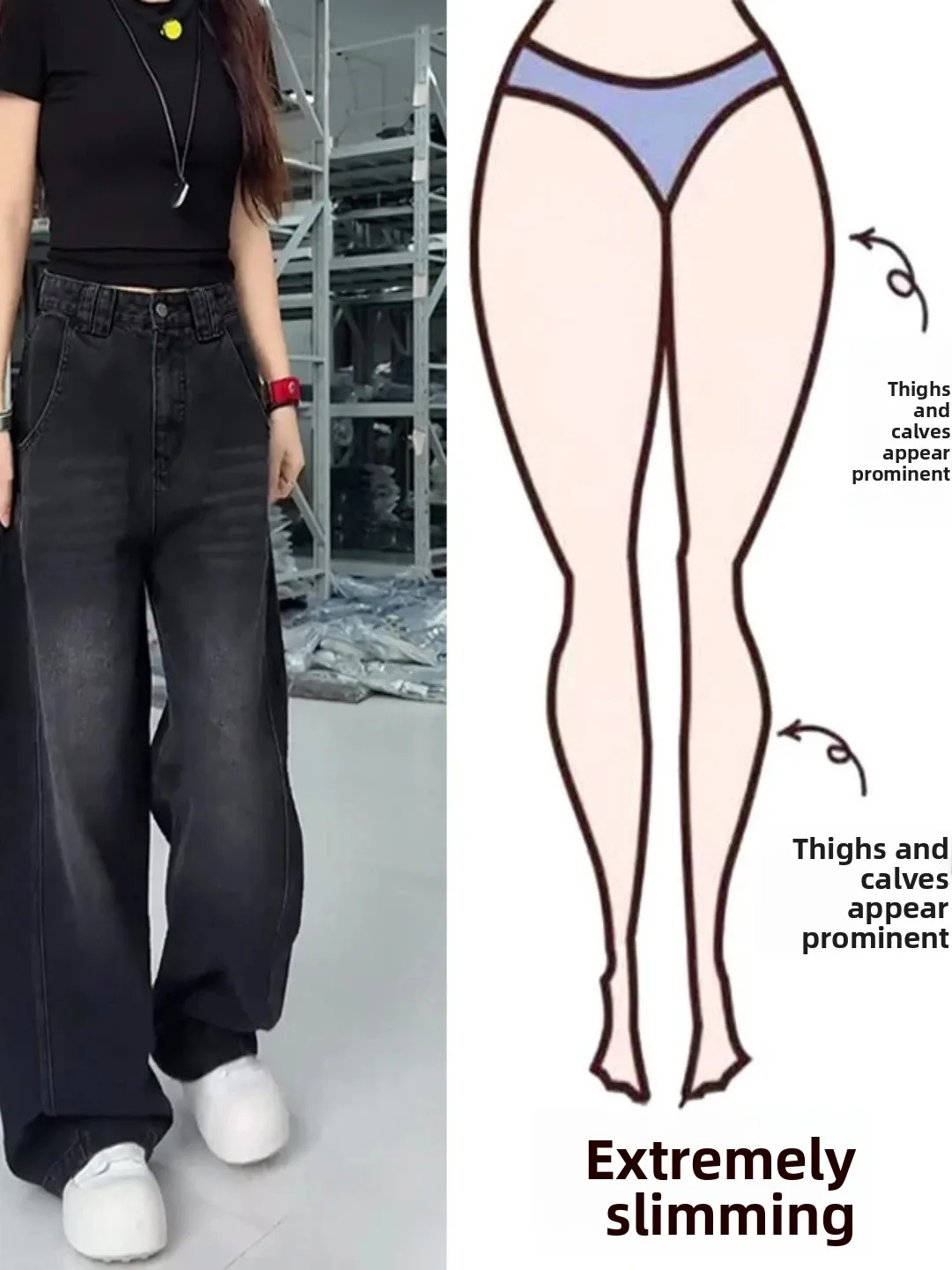 

Faion High Waist Loose Women's Jeans Cover Hip American Sle Floor-Length Casual Straight Leg Pants Ladies' Clothing