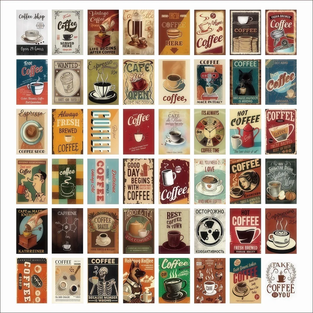 

10/50PCS Cartoon Retro Coffee Time Graffiti Sticker DIY Decoration Mobile Phone Case Notebook Water Cup Waterproof Toy Gift