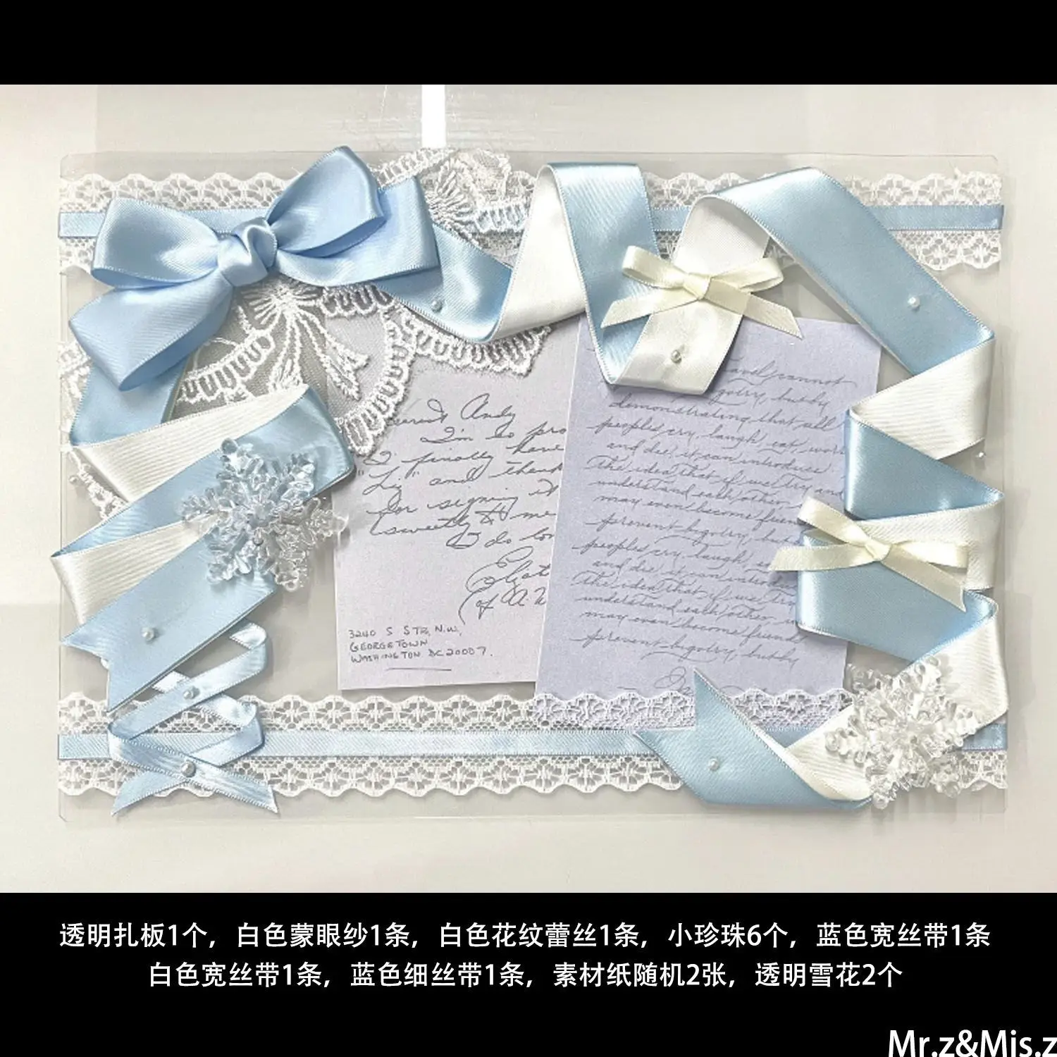 Lace Satin Bow Ita Board DIY Craft Kit Transparent Acrylic Photocard Badge Display with Vintage Letter Paper 5 Colors Optional
