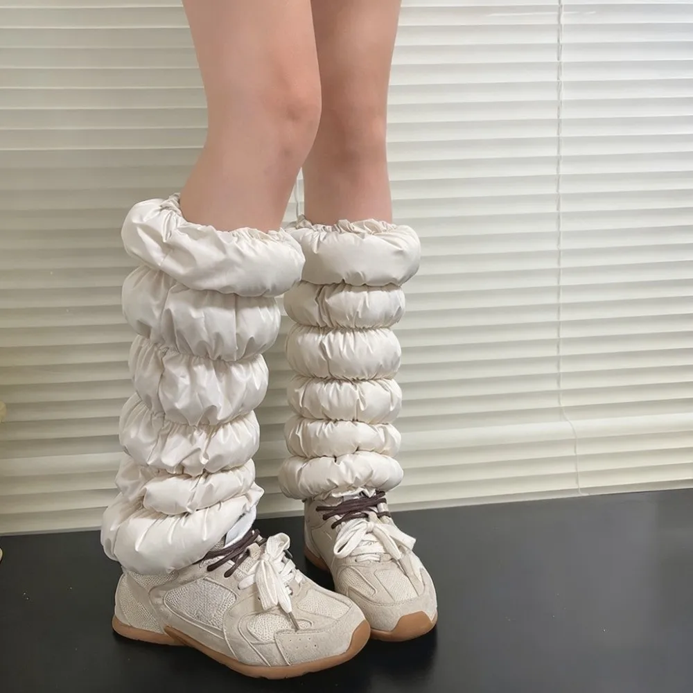 

Y2K Thickened Down Cotton Leg Warmers Mid-calf Fluffy Loose Socks Foot Cover Solid Color Warm Boots Cover Women