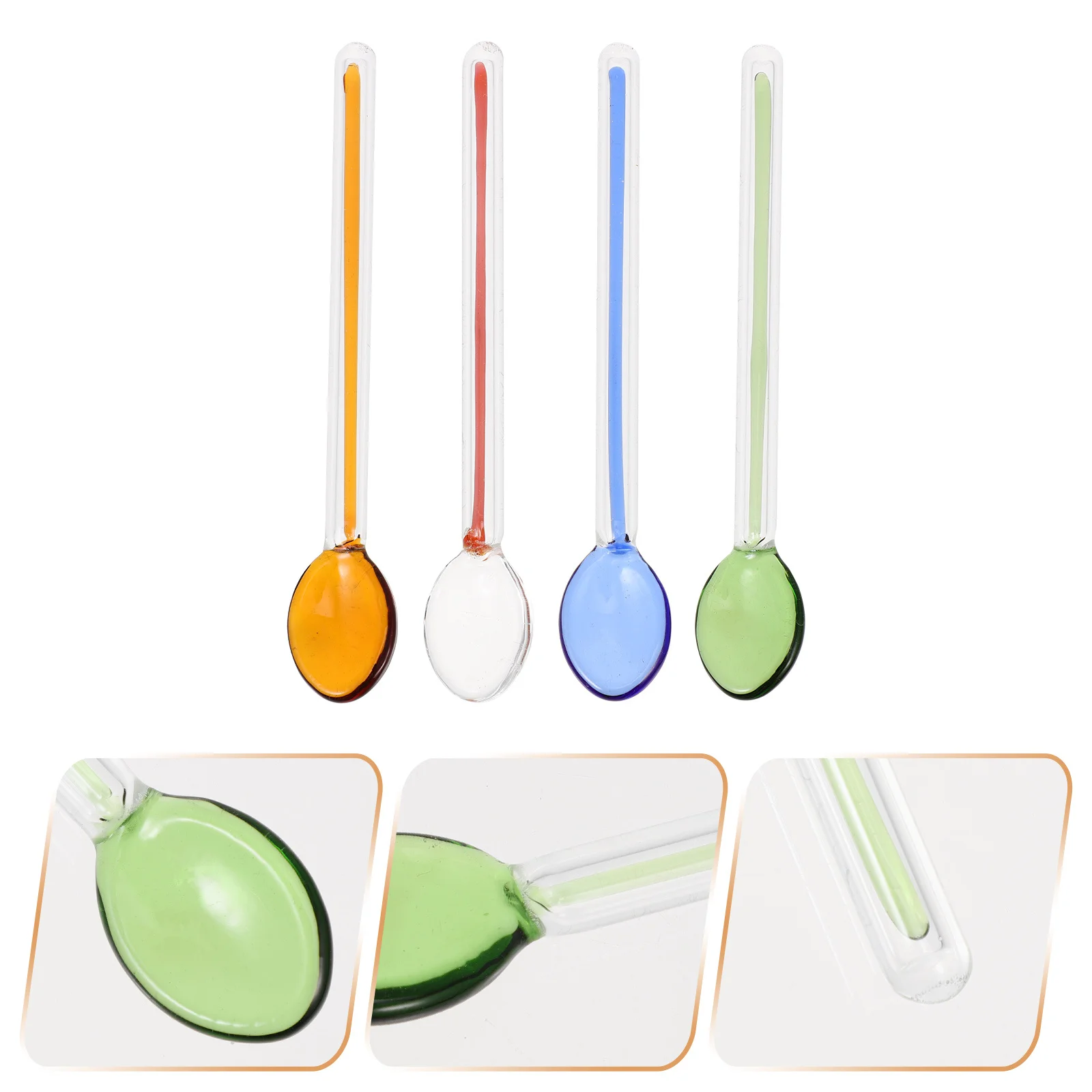 

4Pcs Glass Spoons Long Handle Heat-Resistant Mixing Stirring Spoons Coffee Tea Dessert Milk Stirrer Creative Kitchen