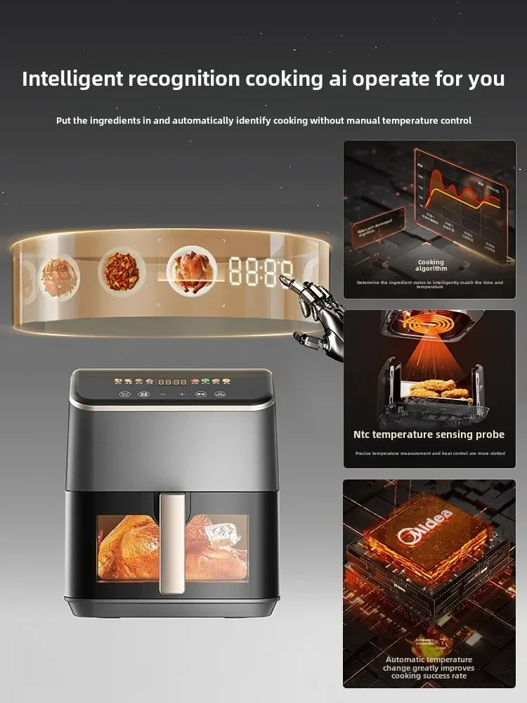 Air fryer for household new AI intelligent baking large capacity visual no-flip multi-function box cooking machine