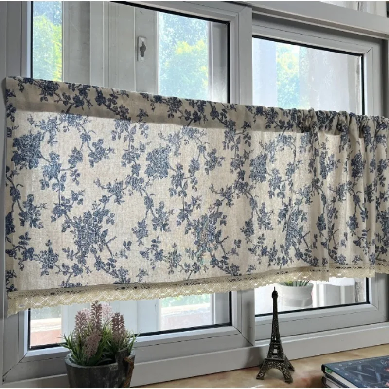 American Half Curtain Retro Cotton and Linen Printed Fabric Short Curtain Partition Curtain