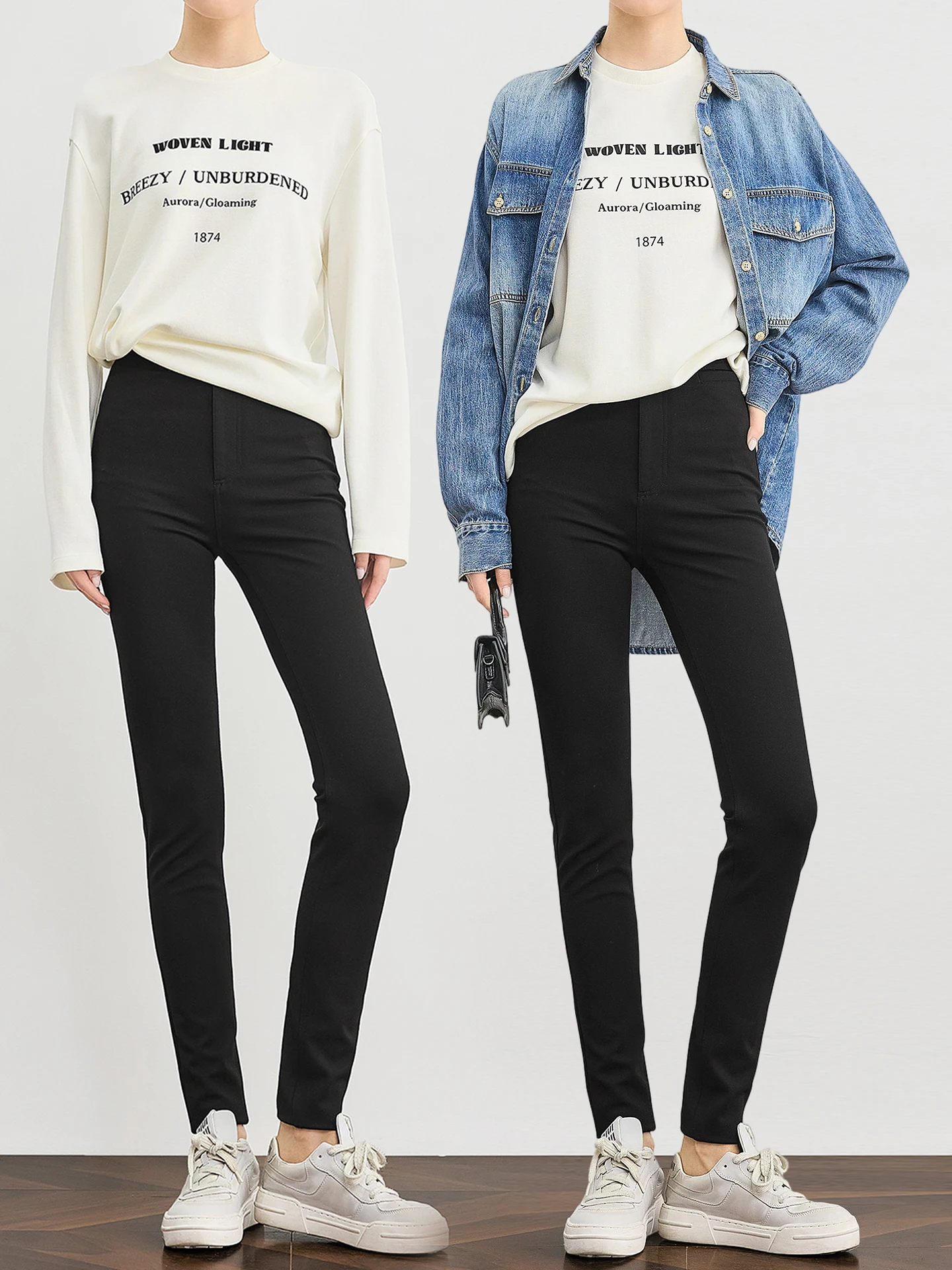 

TUMPUS High Waist Slimming Bla Elastic Women's Capri Pants Faionable Commute Sle Color Pencil Pants