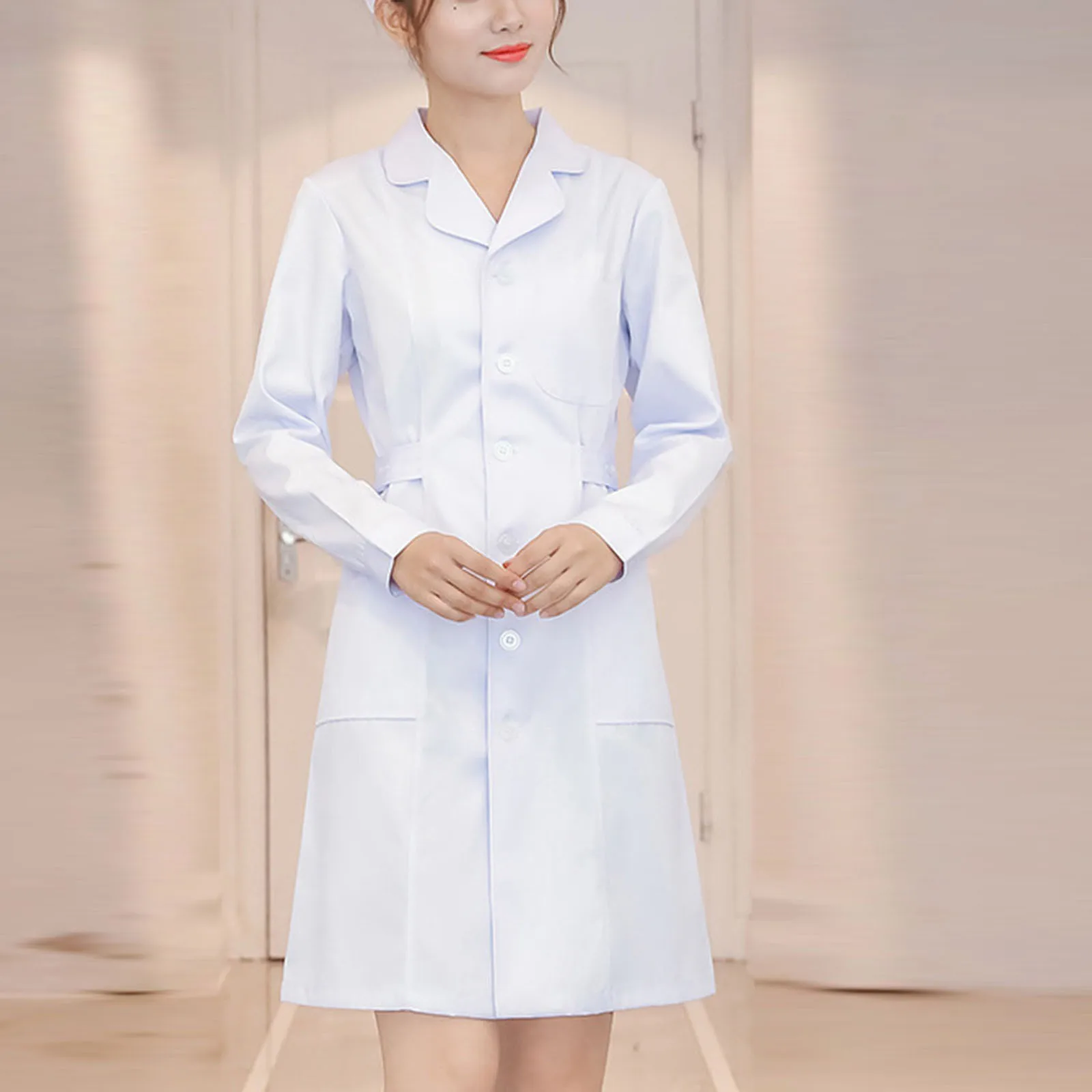 Weißer Langarm-Mantel, rosa, großes Set, Arbeitsuniform für Krankenschwestern, Apotheken, Schönheitssalons, Damen-Outfit