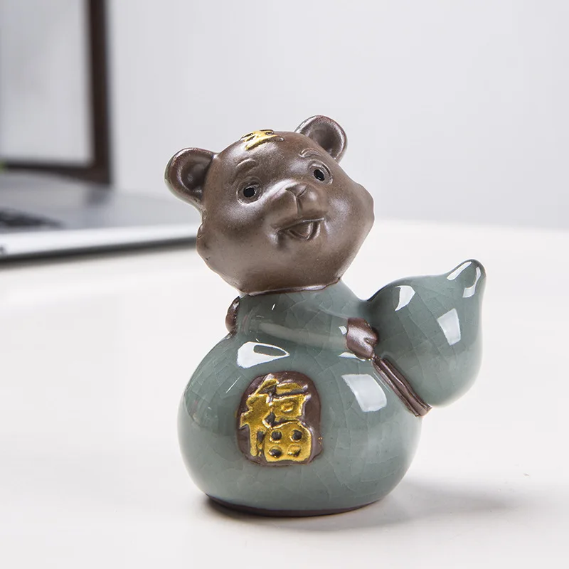 Ceramics Tea Pet Year of the Tiger Lucky Mascot Figurines, Cute Kung Fu Tea Crafts for Tea Room/Home/Car Decoration Tea Lover