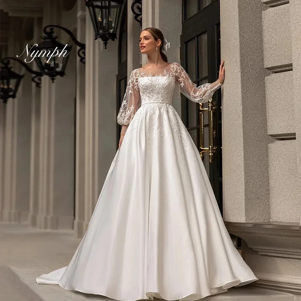 

Простое свадебное платье трапециевидной формы с длинными рукавами, сексуальные свадебные платья с аппликацией, гламурные свадебные платья длиной до пола, индивидуальные платья Vestidos De