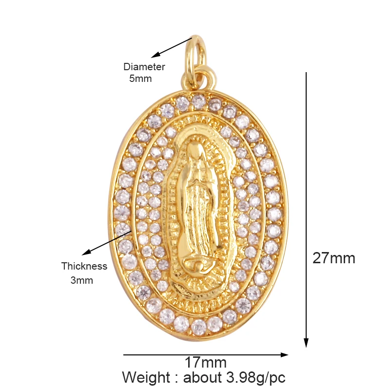 Religious Style Holy Virgin Mary Jesus Geometry Charm Pendant,18K Gold Inlaid Zirconia Jewelry Necklace Accessories Supply K37