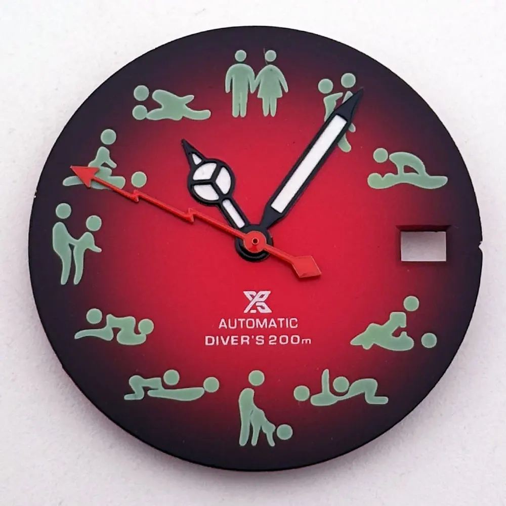 28.5mm Watch Red Sub Dial Calendar Window  Hands C3 Luminous Suitable for NH35 NH36 Automatic Movement With