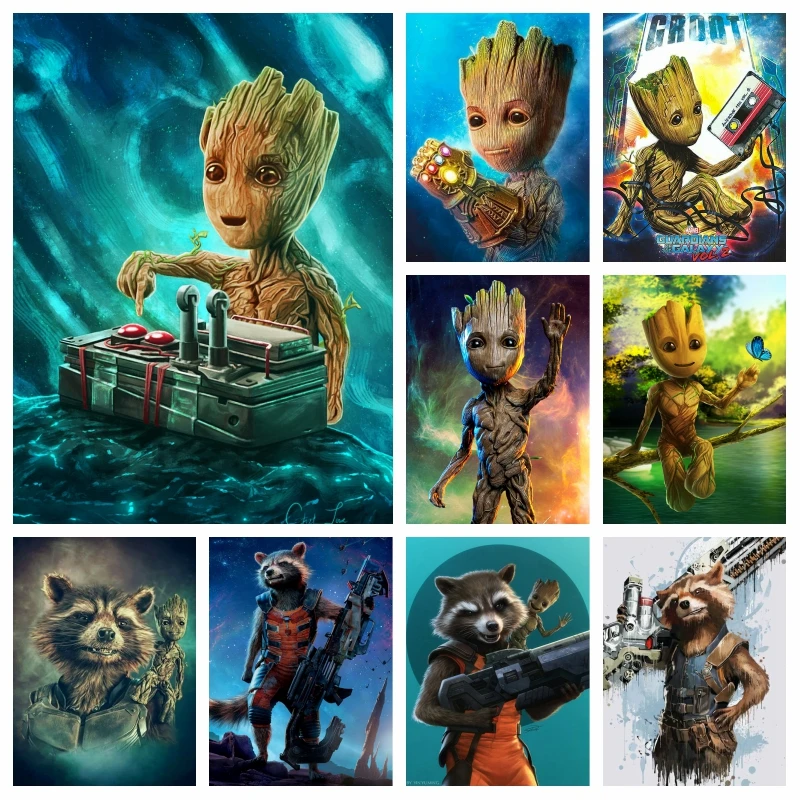 

Baby Groot And Rocket Raccoon Partner 5d Diamond Art Painting Guardians of the Galaxy Movie Cross Stitch Kits Home Decor