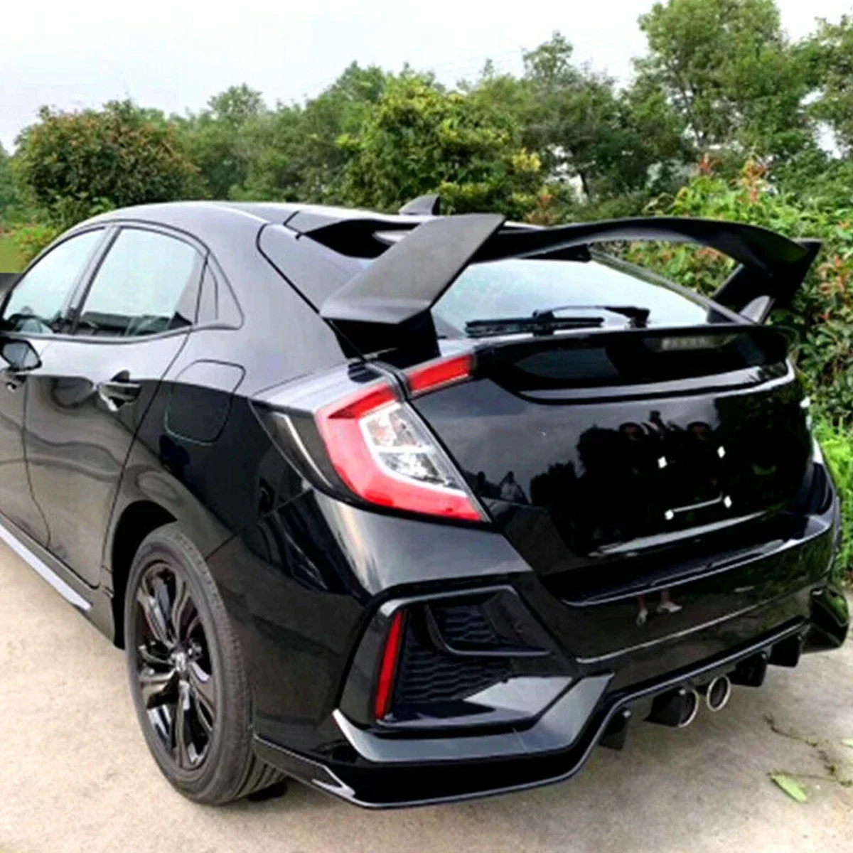 Type-R Style Carbon Look Rear Trunk Spoiler Wing For Honda Civic Hatchback 16-21