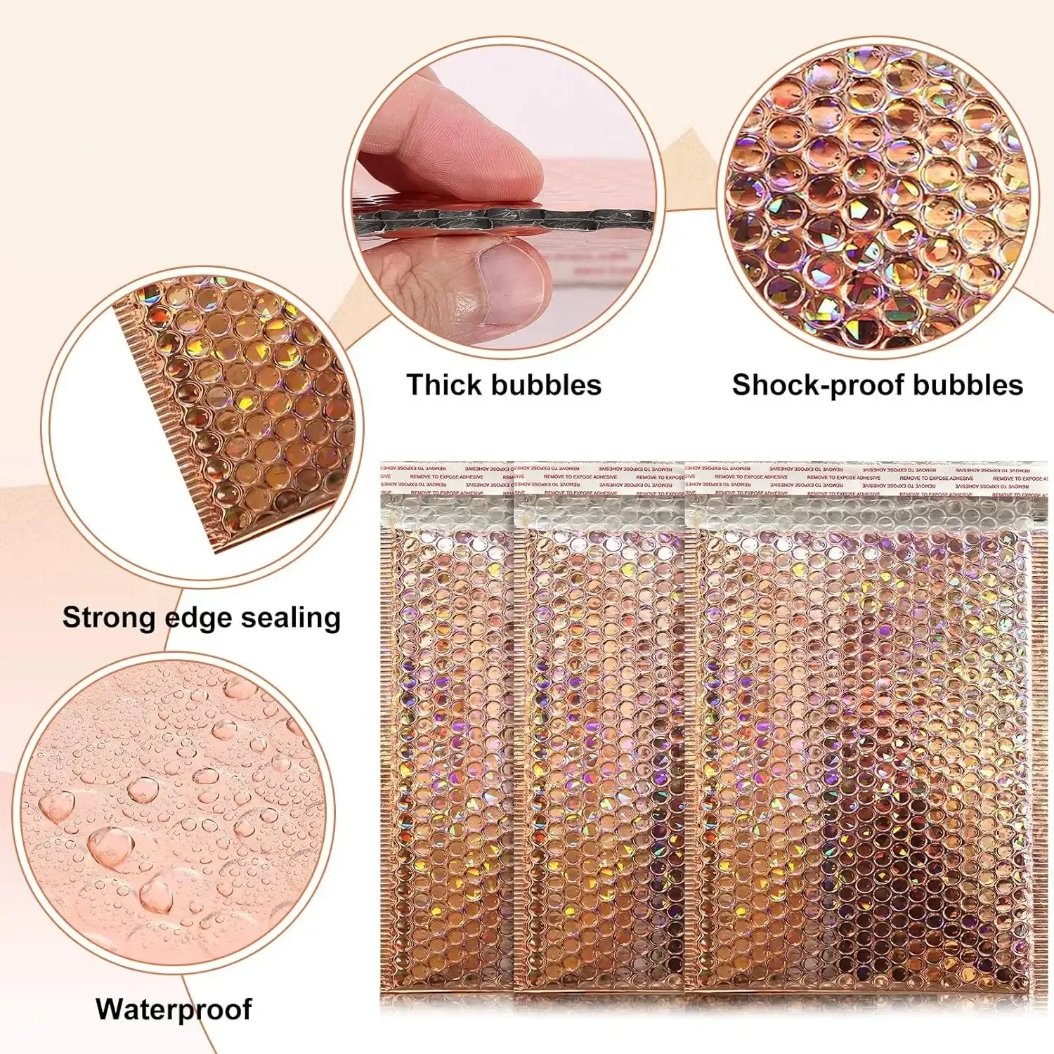 Champagne Bubble Envelope 50Pcs Mailing Packaging Holographic Transport Packaging Laser Packaging Bag Delivery Bag