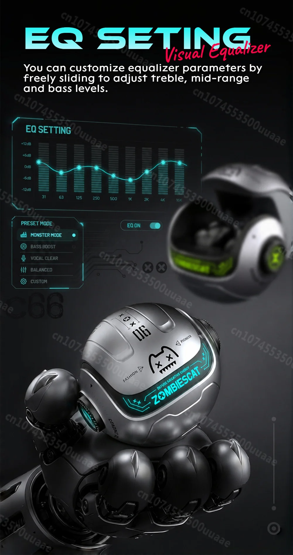 Zombies Cat B26 Alloy Mecha ANC Ohrhörer -45dB Aktive Geräuschunterdrückung Bluetooth 6.0 Kopfhörer KI-Übersetzung Kopfhörer mit APP – Detail 8