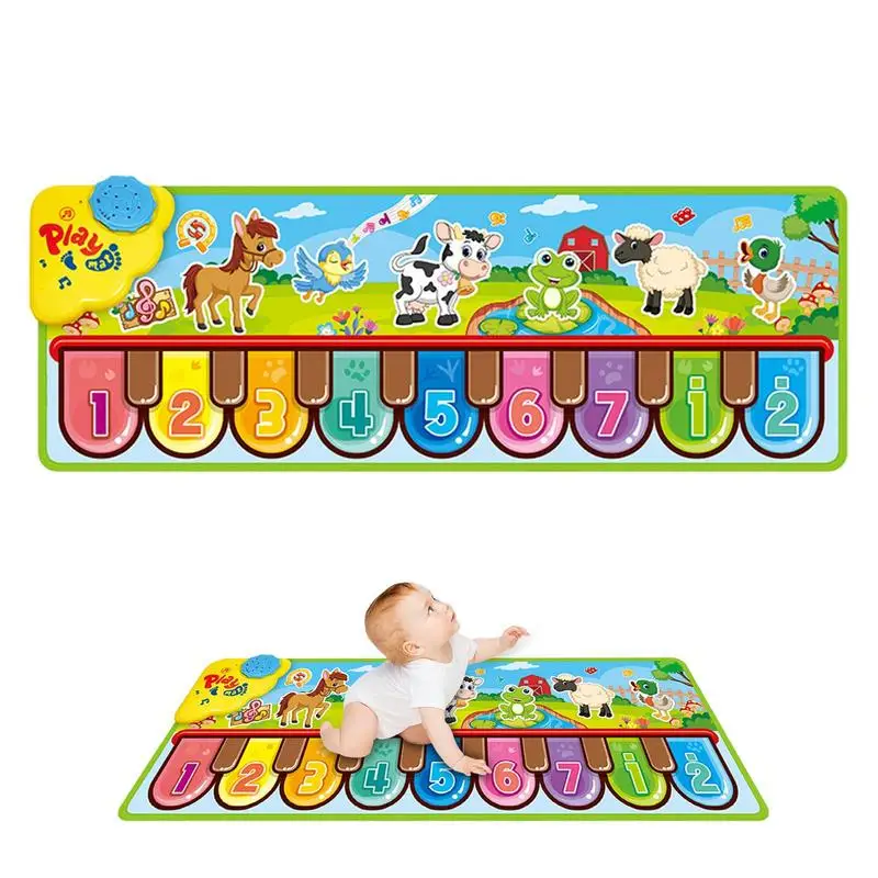 Piano Keyboard Mat 33 X 11 Inches Floor Keyboard Mat Adjustable Volume Kids Touch Dancing Mat With 6 Animal Sounds Non-Slip 9 Ke