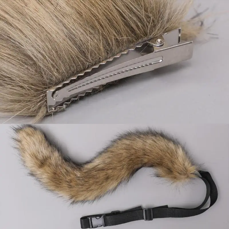 MXMB 3-delige Wolf Ear Plush Haarspelden Staart Vossen Kostuumaccessoireset voor Pasen