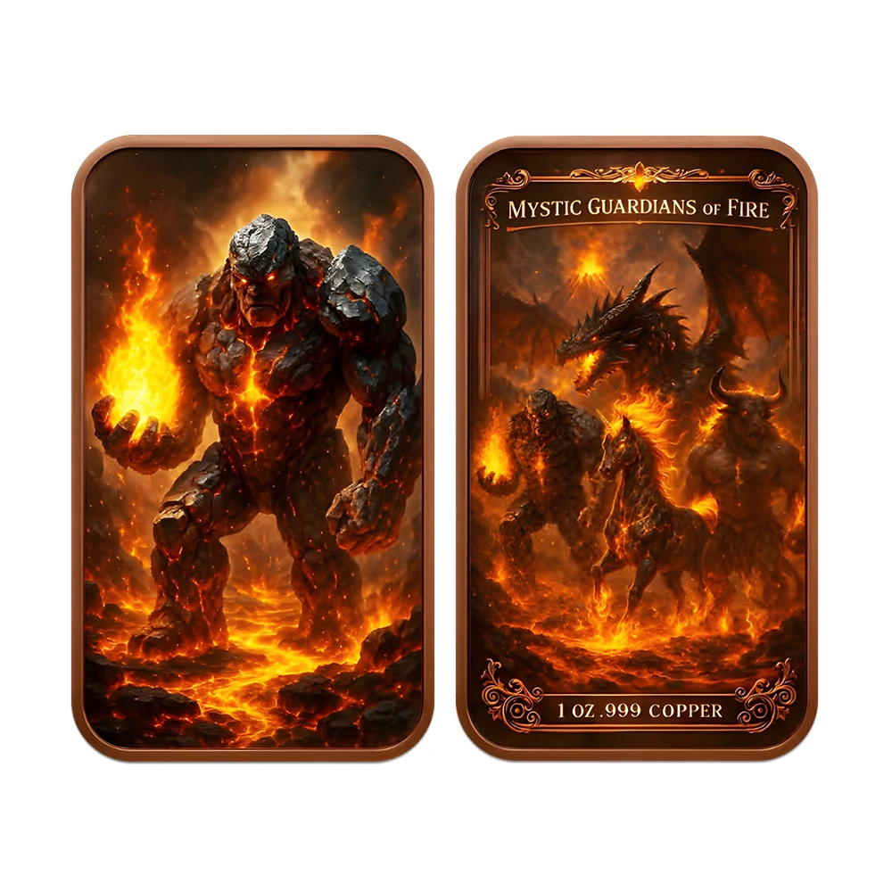 Lava Hell Mythical Creature 99.9% Pure Copper Bar Set 4Pcs Dragon Minotaur Fire Unicorn Fantasy Collectible Metal Crafts Gift