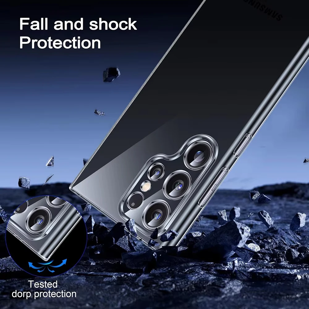 Прозрачные противоударные чехлы для телефонов Samsung Galaxy S25 S24 S23 S22 S21 S20 Ultra Plus FE, силиконовый чехол с полной защитой камеры