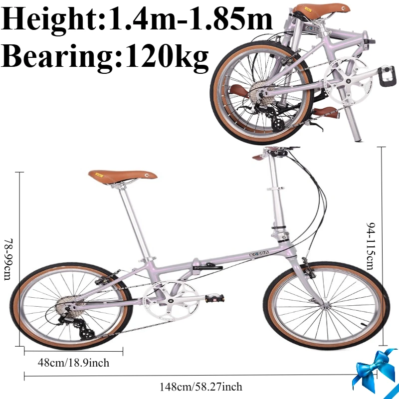 20Inch Aluminum Alloy Variable Speed Folding Bicycle Adult Student Color-changing Retro Bike Cycling