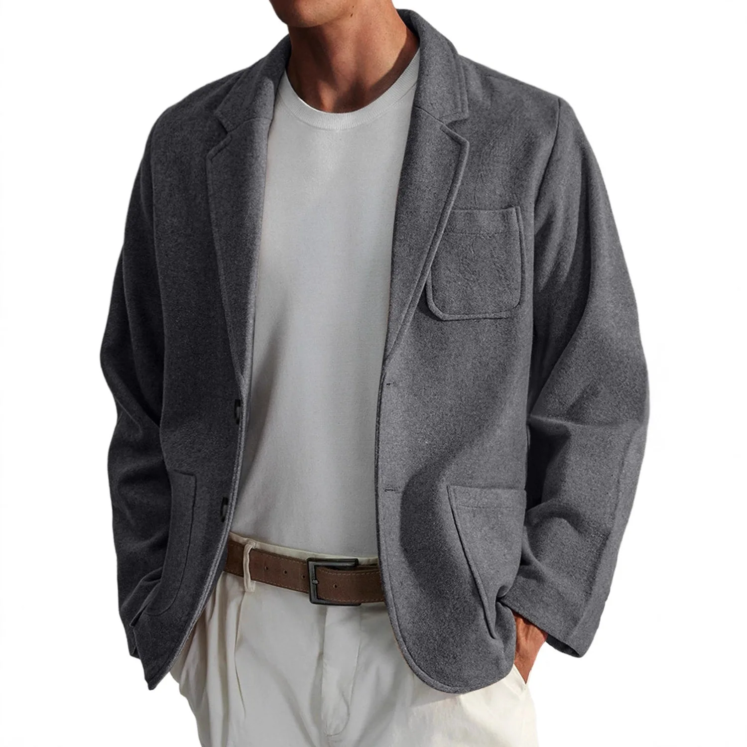 

Осенняя новинка: Мужской однотонный повседневный кардиган в японском стиле с отложным воротником и однобортной застежкой