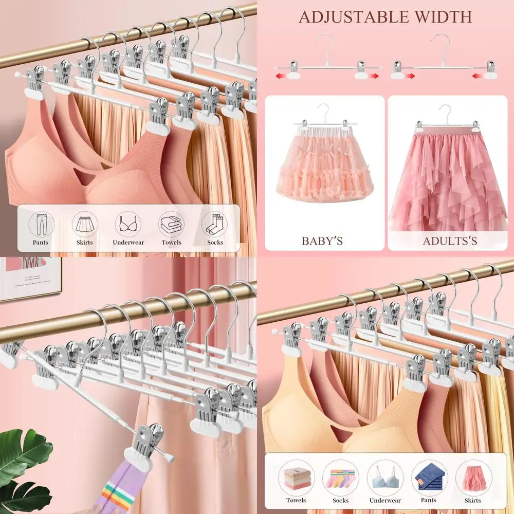 

50-Pack Non-Slip Adjustable Hangers with Wide Clips for Women's Skirts, Men's Pants, Trousers, Jeans, Shorts - White, Space-Savi