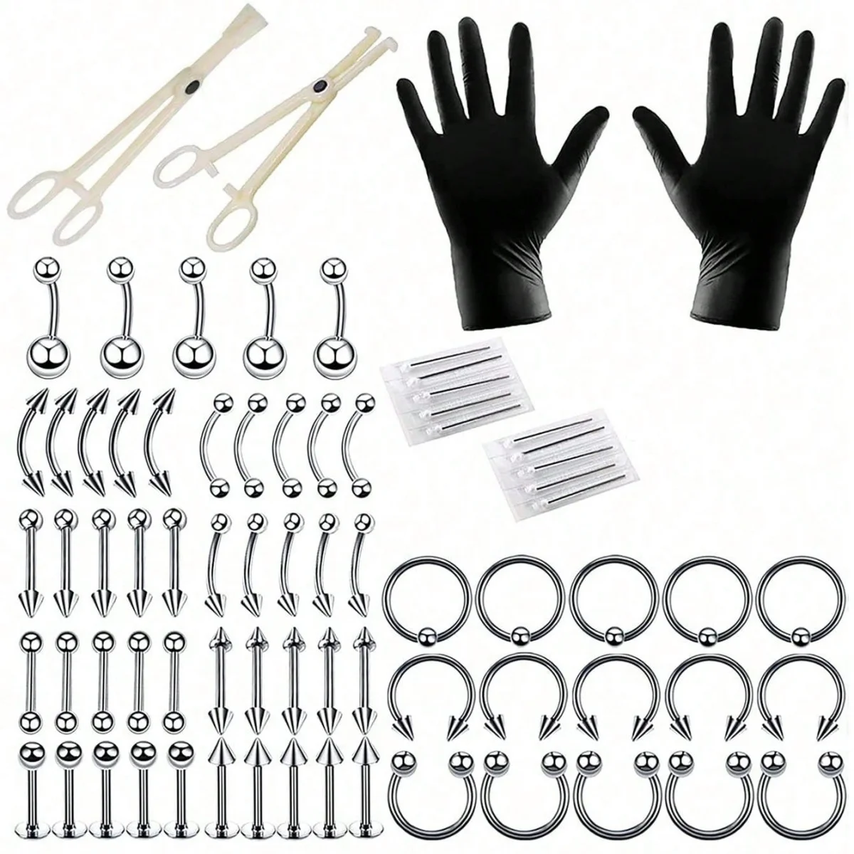 8-134 Pcs/Set Disposable Piercing Kit - Stainless Steel Needle+Pliers, Lip/Nose/Tongue/Navel Ring & Micro Needle Supplies