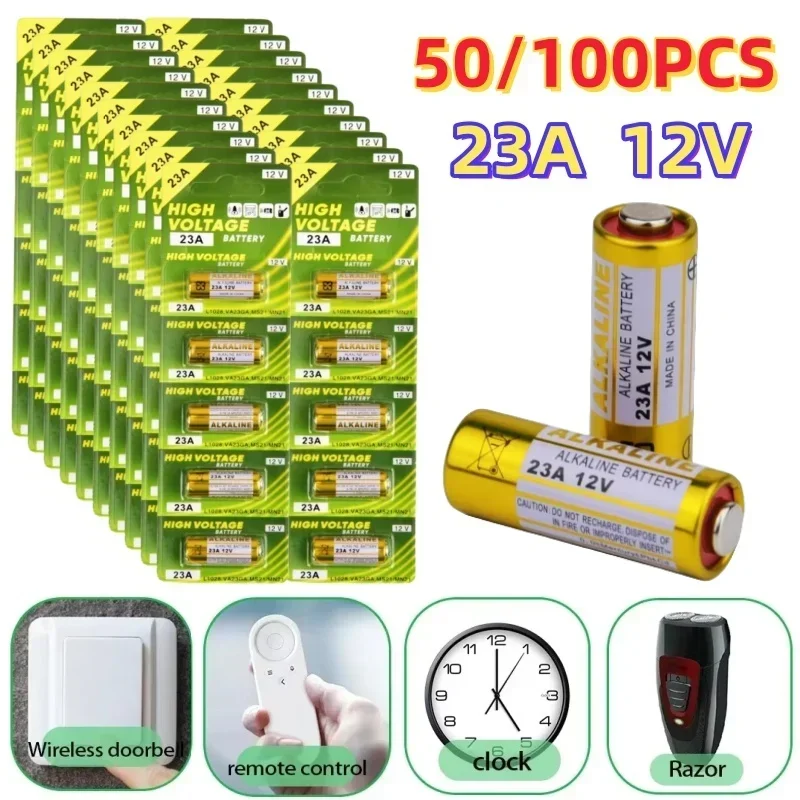 

New 50/100PCS 12V Alkaline Battery A23 23GA A23S E23A EL12 MN21 MS21 V23GA GP23A LRV08 for Remote Control Doorbell Toy Dry Cell