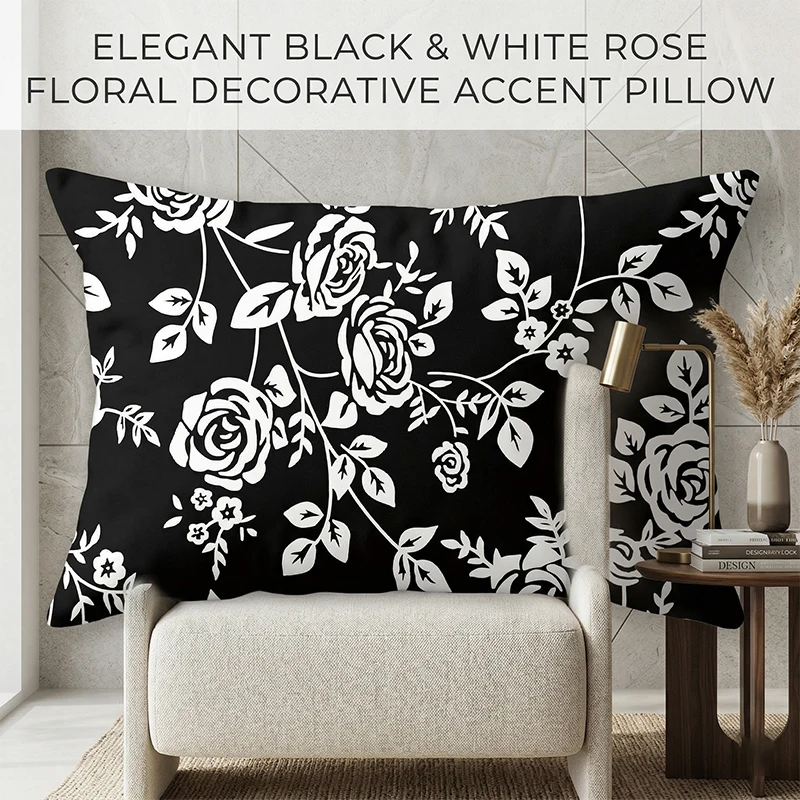 

White Polar Bear Rose Cushion Cover Flora Fauna Square Pillowcase Floral Throw Pillow Case Minimalist Sofa Home Decor Pillow