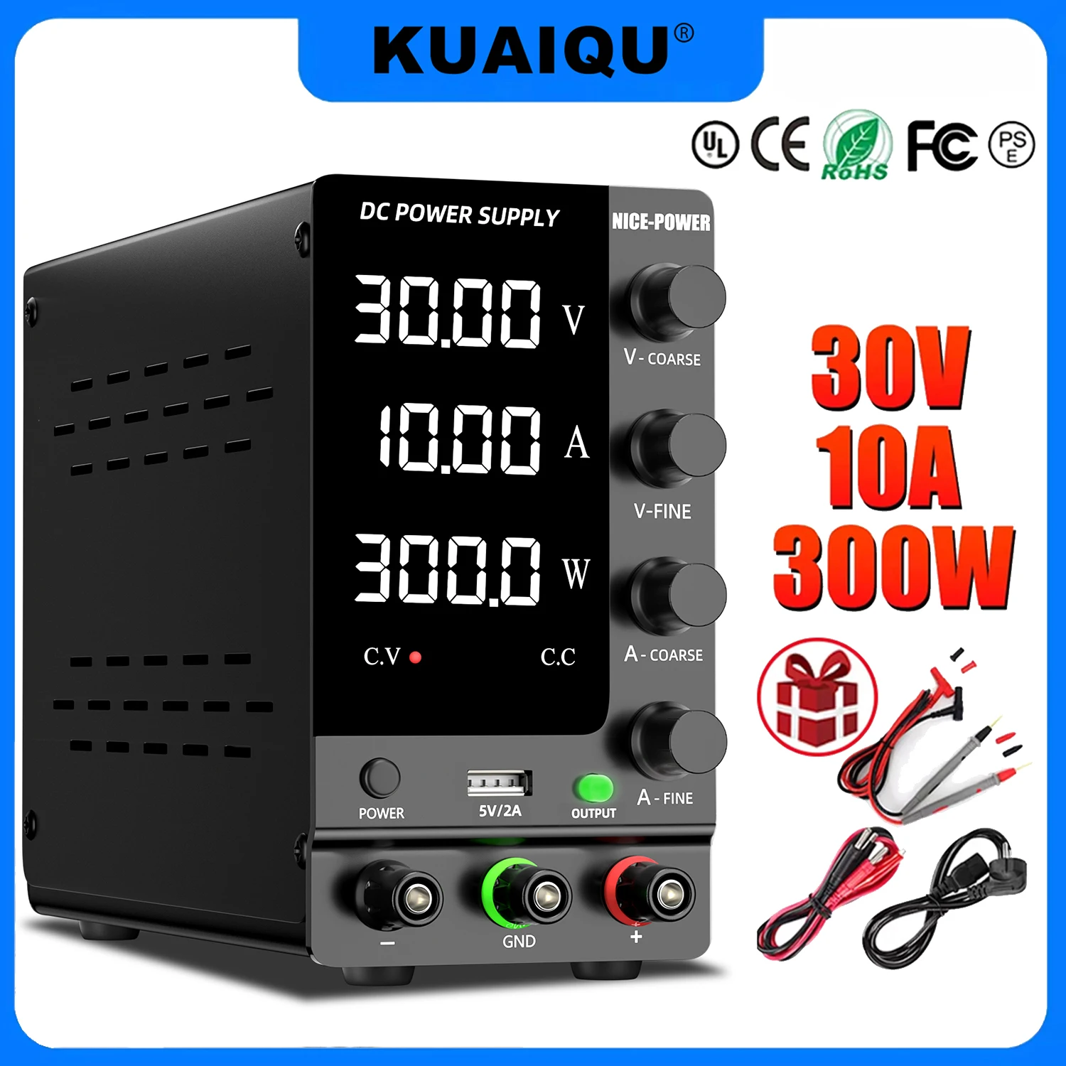 KUAIQU SPS-C3010 30V 10A Lab DC Power Supply For Phone Repair SPS-C3206, 60V 5A,120V 3A SMPS Power Source For Titanium Anodizing