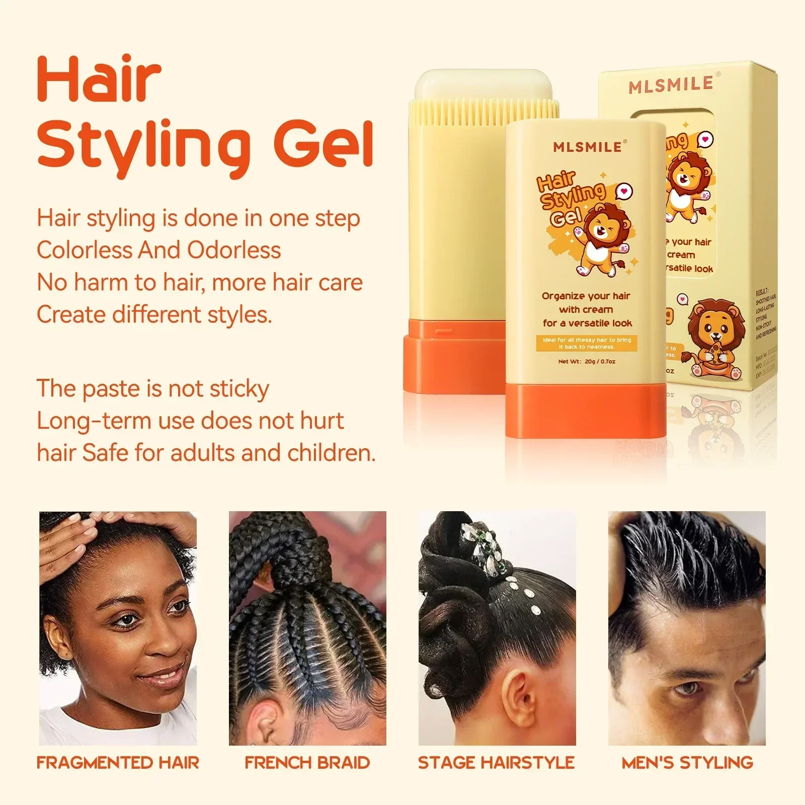 

Professional 20g Broken Hair Wax Stick Gel Cream Styling Hair Frizz Fixed Fluffy Children Men Women Styling Wax Hair Artifact