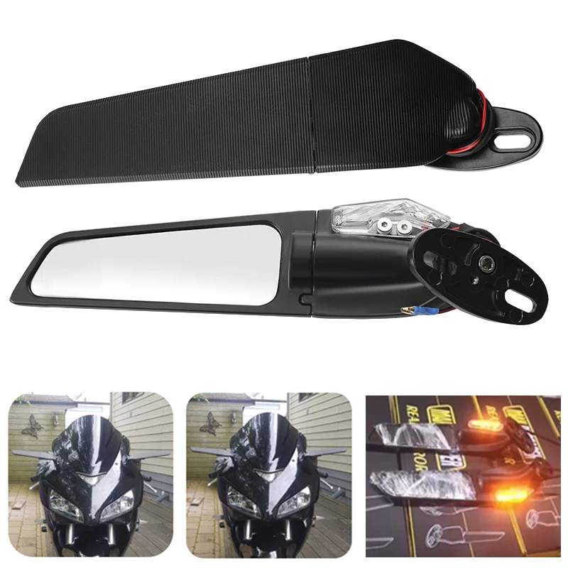 

Motorcycle Rotating Rearview Mirrors With Turn Signal for Honda CBR1000RR for Kawasaki Ninja 650 Yamaha R15 Suzuki GSXR1000 Modi
