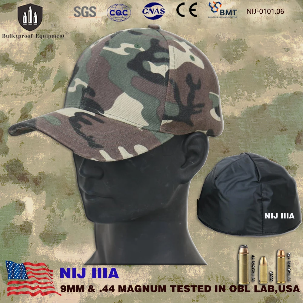 Real NIJ IIIA Baseball Cap Ballis-tic Hat Camo Soft UHMWPE Concealed Self-Defense Tactical & Outdoor Survival Gear