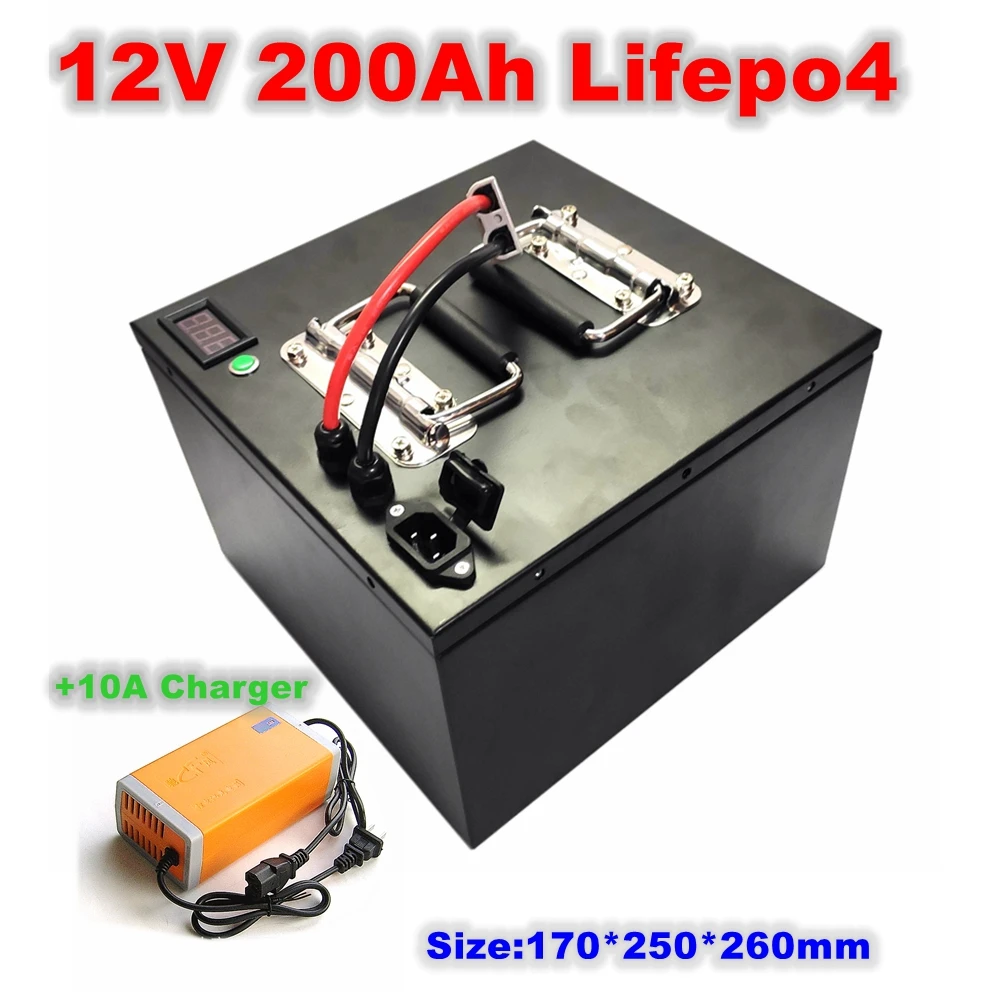 12v 200Ah Lifepo4 Battery Pack Built-in BMS 12.8V for Campers Power Supply EV Solar Storage Motorhome+10A Charger