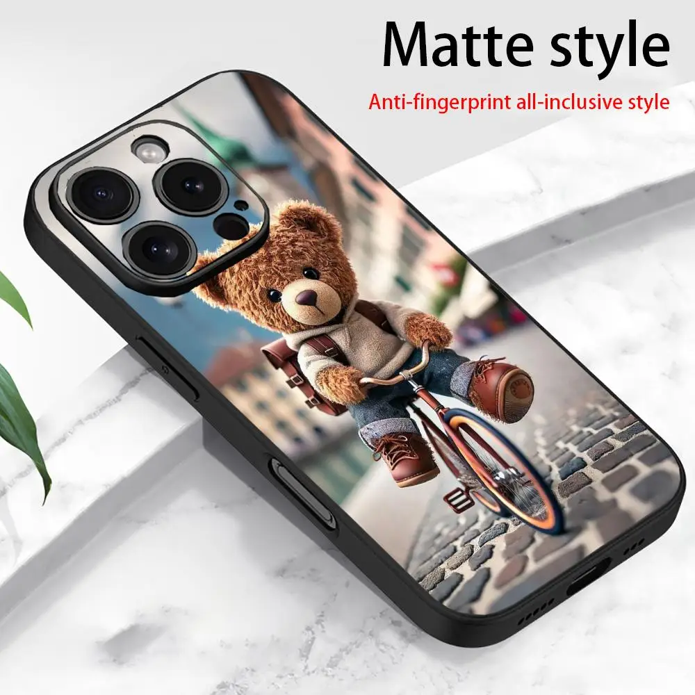 

Чехол для мобильного телефона с медведем для велоспорта, подходит для iPhone 16, 15, 14, 13, 12, 11 Pro/Max/Plus, полностью включено, матовый мягкий чехол с защитой от падения