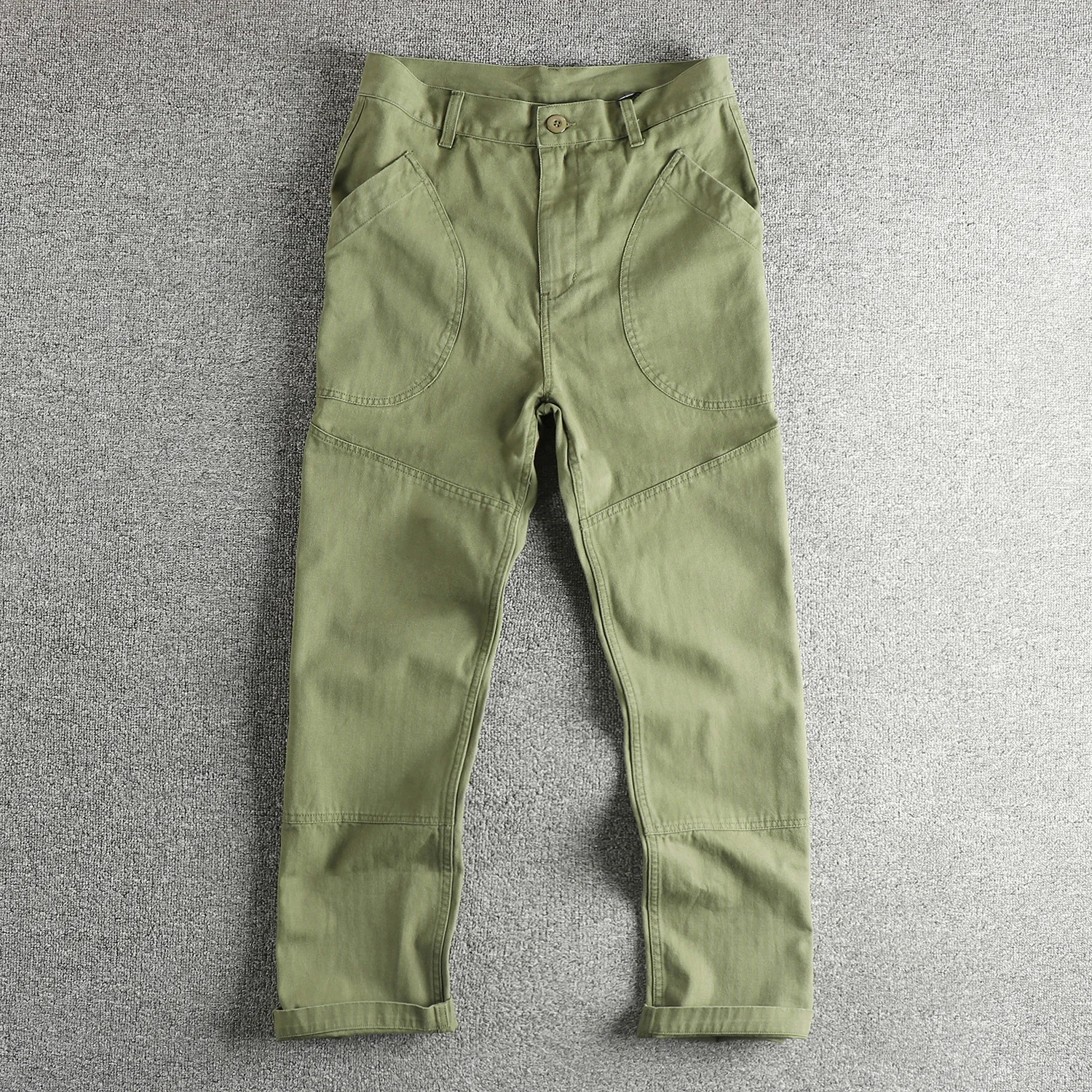 متعرجة المنسوجة القطن تصميم جيب عامي الكاكي الرجعية الرجال عارضة السراويل فضفاضة مستقيم البضائع السراويل #3