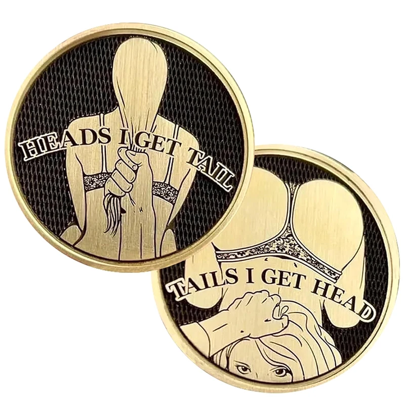 Funny Heads And Tails Coins, Heads I Get Tail Double Side Adult Sexy Coin Lucky Token, Adult's Challenge Coins Funny Prank Gifts