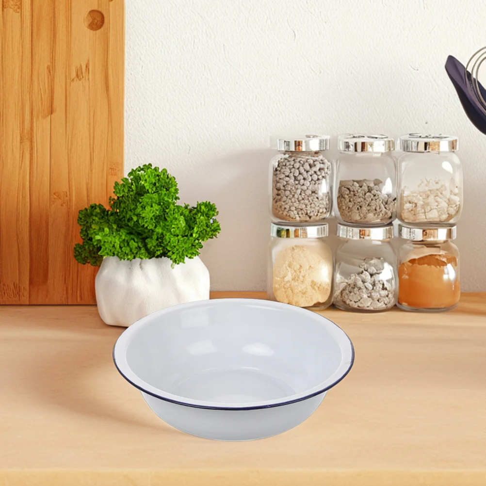 

2Pcs Enamel Basins Classic Vintage Large White Wash Basins Kitchen Dough Making Fruit Washing Salad Prep Mixing Bowls