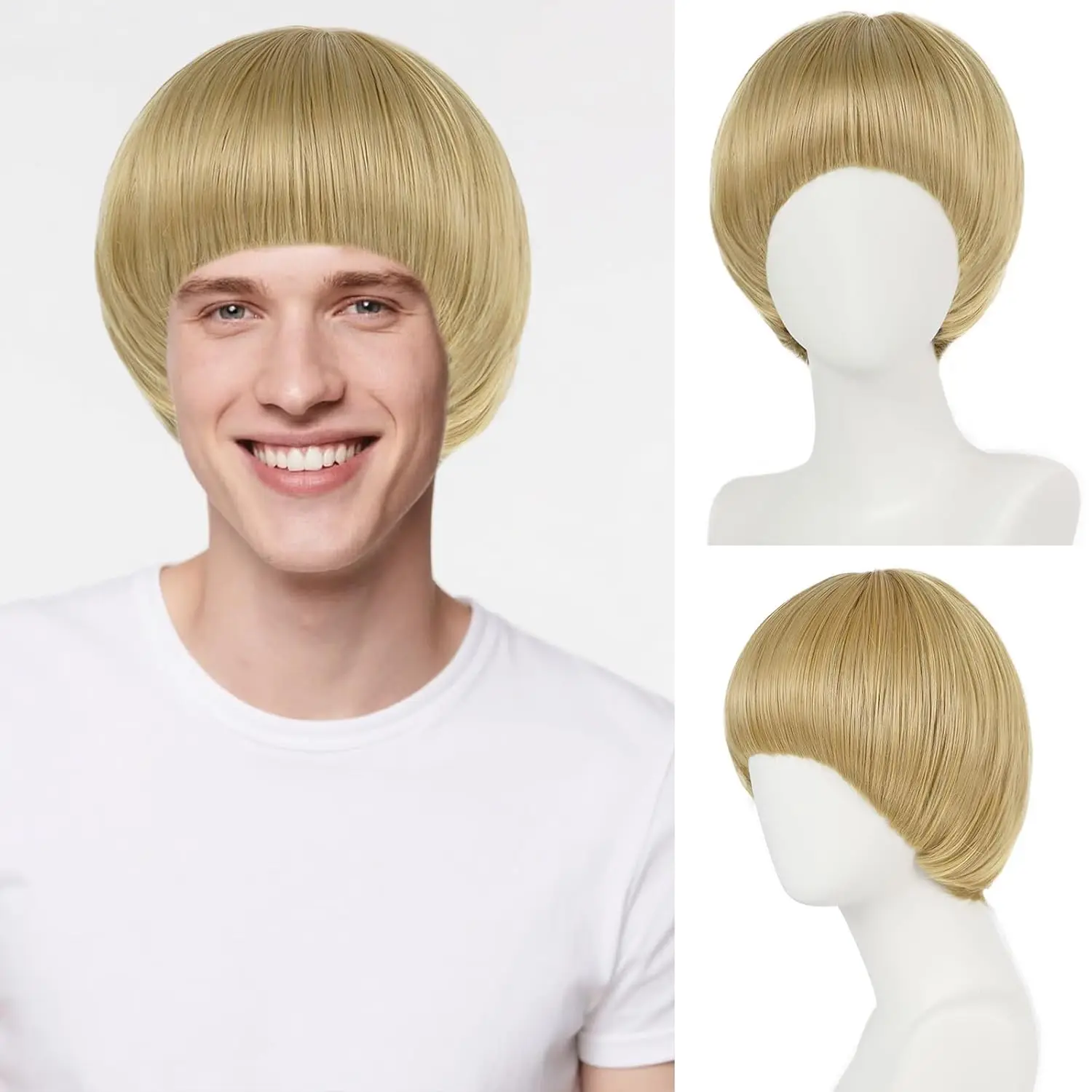 

Синтетический парик-грибок унисекс для мужчин и женщин, в стиле 60-х, с челкой, для костюмов аниме-персонажей, Хэллоуина, косплея