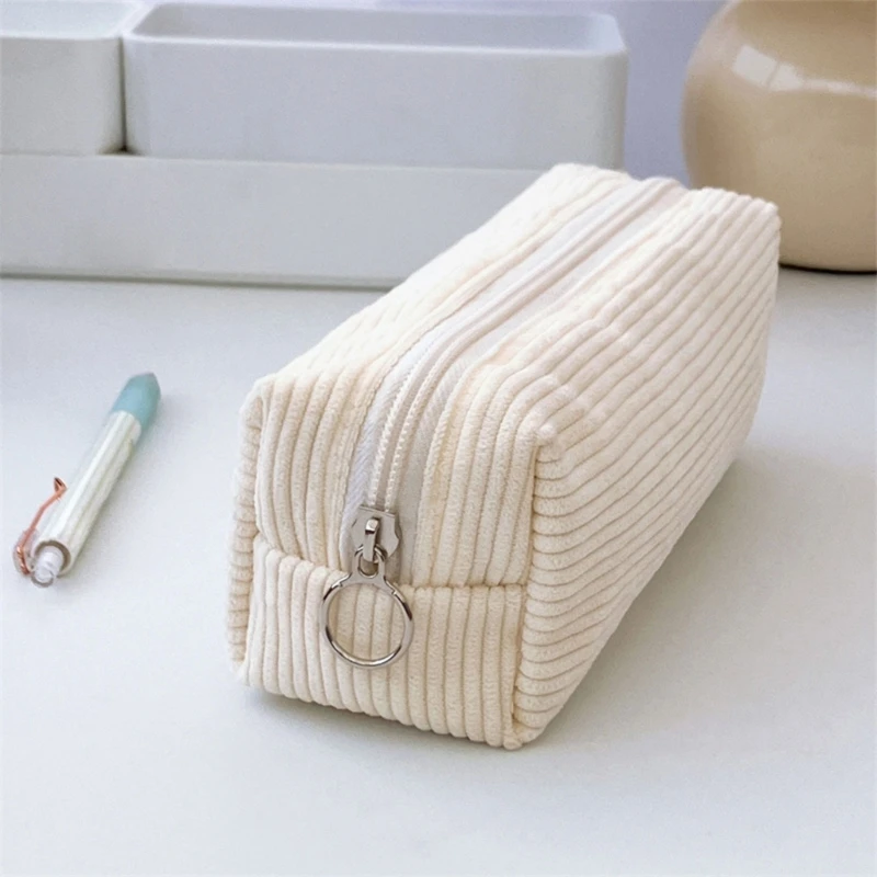 2Pcs Large Capacity Corduroy Pen Case, Corduroy Pen Pouches Pencil Bag Large Compartment for Student Boy Girl School