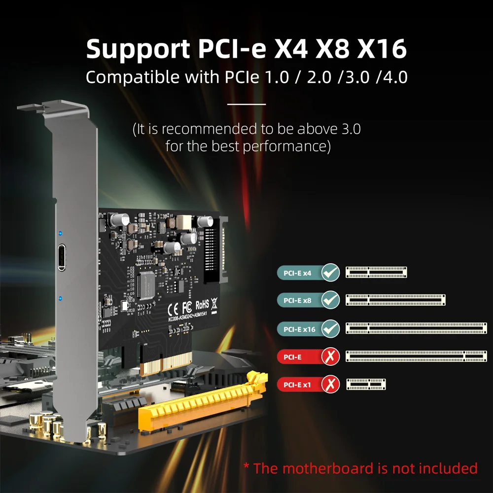 USB3.2 GEN2x2 Type-C 20Gbps Expansion Card USB PCIE USB3.2 GEN2x2 with PCIeX4 X8x16 Full Profile Aluminum HDD Enclosure for PC